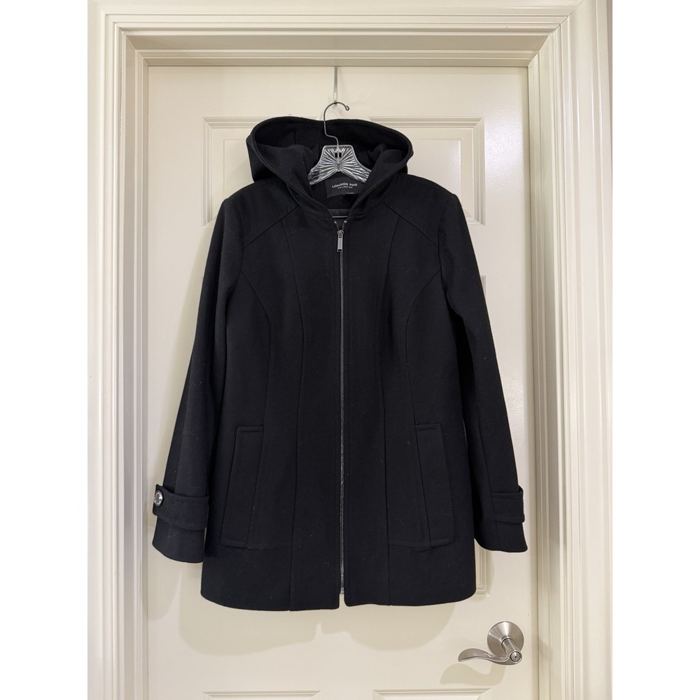 london fog women black wool blend coat size M